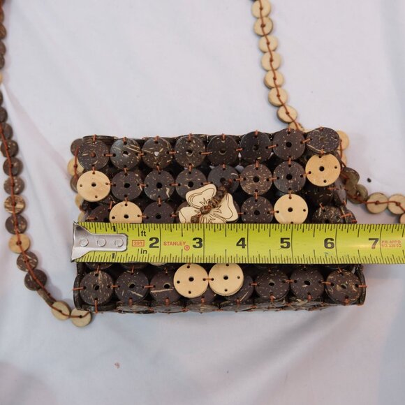 Rare Vintage Handcrafted Daisy Life Coconut Shell Beaded Bag With Floral Design - Picture 6 of 6